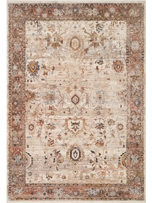 Eko Halı Pietra Pta 22 Cream Brown Sıcak Renk Geçişli Etnik Desenli Yumuşak Dokulu Makine Halısı