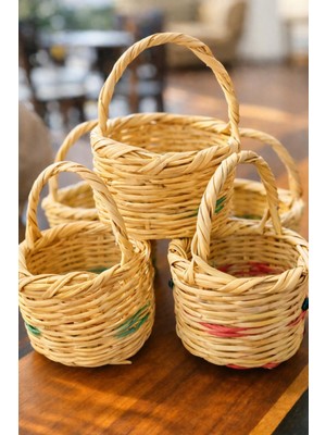 Mini Boy  3 Adet Dekoratif Bambu Sepet Hasır Kamış Kargı Sepet Doğal Malzeme El Yapımı