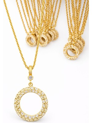 Vipfoni Altın Kaplama Zirkon Taşlı Çeyrek Uyumlu Çerçeve Kolye M- 6