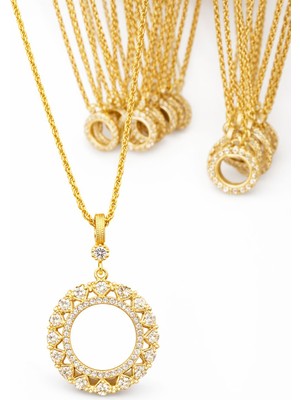 Vipfoni Altın Kaplama Zirkon Taşlı Çeyrek Uyumlu Çerçeve Kolye M-3