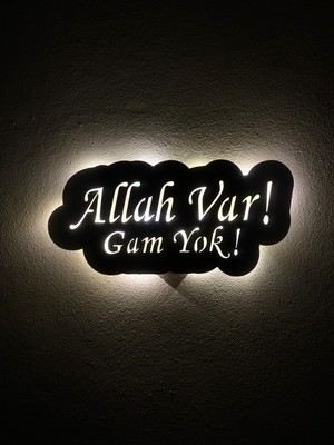 Sem Concept Aa Pilli Ledli Allah Var Gam Yok Dekoratif Duvar Yazsısı, Ahşap Işıklı Tablo
