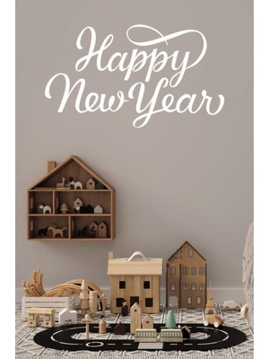Beta Moda Hub Happy New Year Temalı Vitrin Cam Sticker Beyaz Model 3 90X50 cm