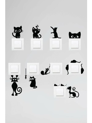 Beta Moda Hub Sptl Priz Kedi Sticker Set Siyah Etiket Duvar Sticker