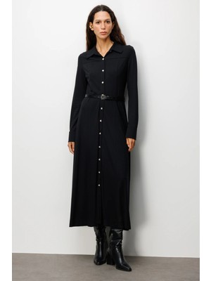 Ekol Beli Kemerli Maxi Elbise 4029