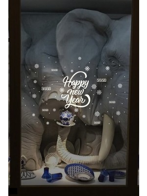 Beta Moda Hub Yılbaşı Happy New Year Sticker Çıkartma Süsü Yeni Yıl Süsü Parti Cam Süsü Noel Ağacı Kar Tanesi 2023