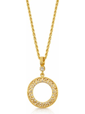 Vipfoni Altın Kaplama Zirkon Taşlı Çeyrek Uyumlu Çerçeve Kolye M-7