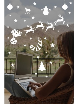 Beta Moda Hub Yılbaşı Happy New Year Sticker Çıkartma Süsü Yeni Yıl Süsü Parti Cam Süsü Noel Ağacı Kar Tanesi 2023