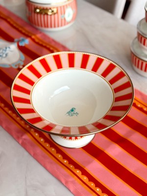 Crearthome Bellisima Emaye Ayaklı Meyvelik 30 cm Kuş Desen Kase