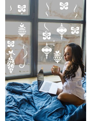 Beta Moda Hub Yılbaşı Happy New Year Sticker Çıkartma Süsü Yeni Yıl Süsü Parti Cam Süsü Noel Ağacı Kar Tanesi