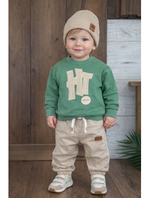 MixMax Bebe Erkek Bebek Hi Kabartmalı Bere-Alt-Üst 3'lü Bebek Takımı %100 Pamuklu