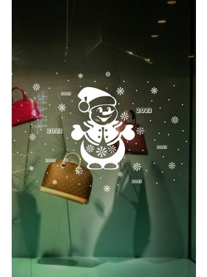 Beta Moda Hub Yılbaşı Happy New Year Sticker Çıkartma Süsü Kardan Adam Cam Süsü Noel Ağacı Kar Tanesi 2023