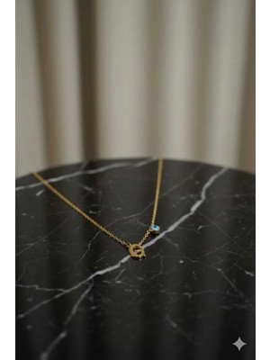 Stainless Steel Nazar Boncuklu G Harfi Gold Çelik Kolye