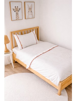 Piamom 100X150 Sade Düz Farbalalı Tarçın Detaylı / Fırfırlı %100 Pamuklu Bebek / Çocuk Nevresim Takımı