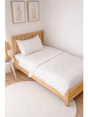 Piamom 100X150 Sade Düz Farbalalı Pembe Detaylı  / Fırfırlı %100 Pamuklu Bebek / Çocuk Nevresim Takımı