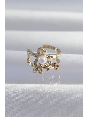 SHC4200 Pirinç Gold Renk Incili Ahtapot Earcuff Küpe