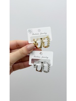 Jewerly Trio Glow Küpe Seti  Gold Gümüş