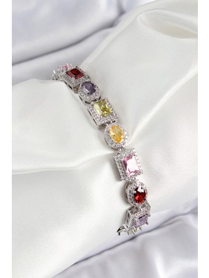 Pirinç Karışık Zirkon Taşlı Baget Model Gümüş Renk Vıp Seri Kadın Bileklik - Lisinya