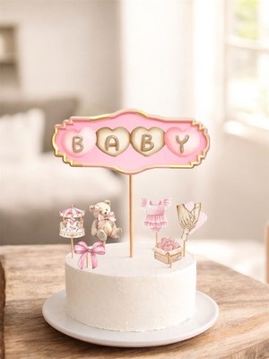 Sinem Gift Doğum Günü Pasta Süsü - Pembe Konseptli Doğum Günü Konsepti - Cupcake Süsü - Kız Çocuk Doğum Günü