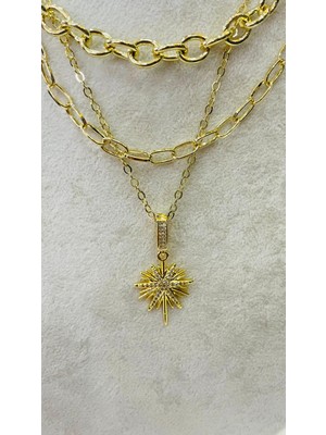 Black 3'lüset Taşlı Çelik Kolye