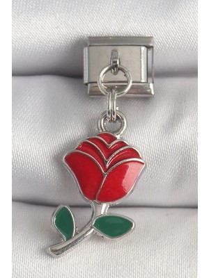 SHC4200 316L Çelik Gümüş Renk Sallantı Kırmızı Gül Model Nomination Charm