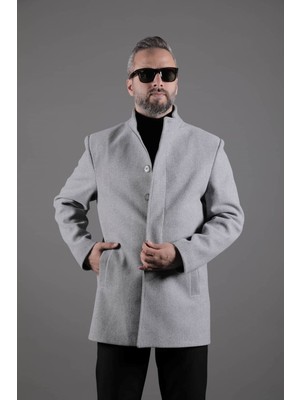 Ohepmoda Yaka Detaylı Gizli Düğmeli Erkek Kaşe Kaban