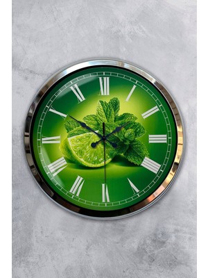 Kasva Concept Hediyelik 40 cm Krom Metal Limon Temalı Mutfak Duvar Saati
