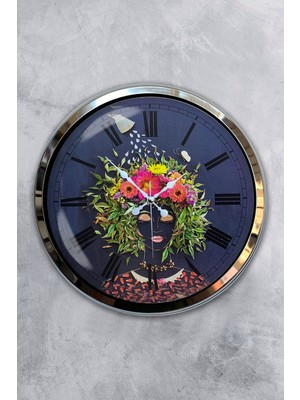 Kasva Concept Hediyelik 40 cm Krom Metal Flowers Duvar Saati