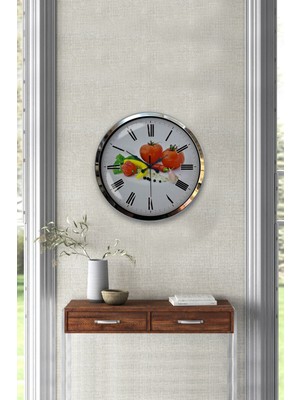 Kasva Concept Hediyelik 40 cm Krom Metal Mutfak Duvar Saati
