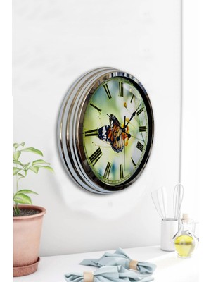 Kasva Concept Hediyelik 40 cm Krom Metal Kelebek Duvar Saati