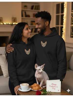 Muhtar Store Sevgililer Günü Sphynx Kedi Figürlü Çift Hoodie Kombini