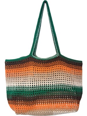 Makrome Ip El Örgüsü Turuncu Yeşil Kadın Fileli Omuz Çantası