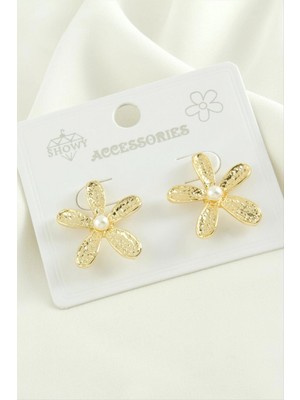 Marsilyan Çiçek Inci Trend Metal Küpe