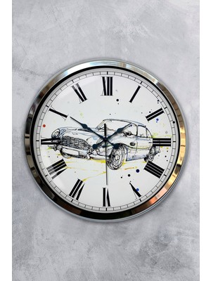 Kasva Concept Hediyelik Dekoratif 40 cm Krom Metal Car Duvar Saati