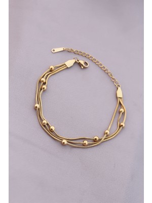 316L Kararmaz Çelik Gold Renk Top Zincirli Kadın Bileklik - Lisinya