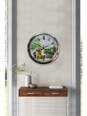 Kasva Concept 40 cm Krom Metal Vazolu Çiçek Duvar Saati