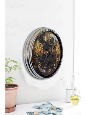 Kasva Concept Hediyelik Dekoratif 40 cm Krom Metal Retro Color Duvar Saati