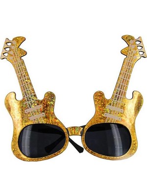 No 35 Moda Altın Renk Rockn Roll Gitar Şekilli Parti Gözlüğü 15X15 cm
