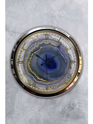 Kasva Concept 40 cm Krom Metal Mermer Desenli Duvar Saati