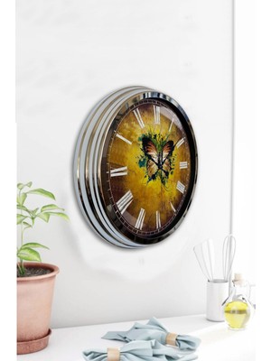 Kasva Concept Hediyelik 40 cm Krom Metal Kuaför Duvar Saati