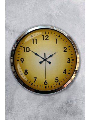 Kasva Concept 40 cm Krom Metal Yellow Duvar Saati Hediyelik