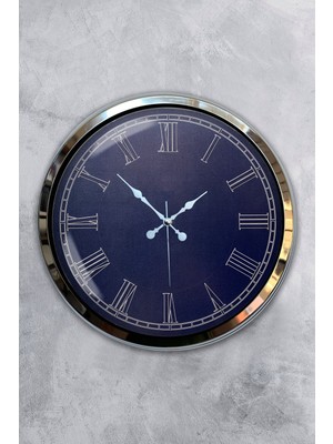 Kasva Concept Hediyelik 40 cm Krom Metal Mavi Duvar Saati