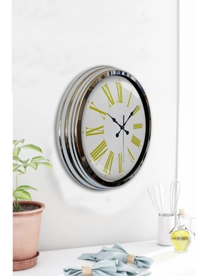 Kasva Concept 40 cm Krom Metal Roma Rakamlı Duvar Saati