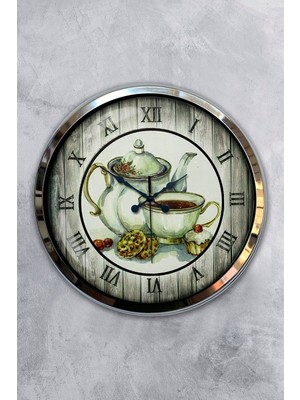 Kasva Concept 40 cm Krom Metal Çaydanlık Mutfak Duvar Saati