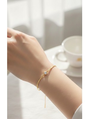 Generic 925 Ayar Gümüş Tektaş Zirkon Taşlı Ince Sık Zincir Bileklik - Elegant Seri