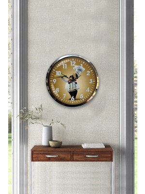 Kasva Concept Hediyelik 40 cm Krom Metal Aşçı Mutfak Duvar Saati