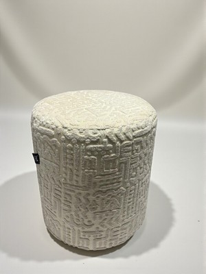 Framgan Prime Dokulu Geometrik Desenli Silindir Puff Lüks Dekoratif Oturma Pufu