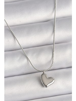 316L Çelik Gümüş Renk Zincir Kalp Figür Kadın Kolye - Lisinya