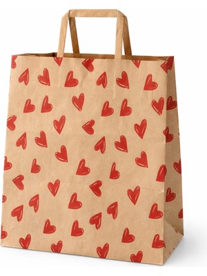 Aivor Kalp Desenli Kraft Çanta (100 Adet) 27X16X29 cm