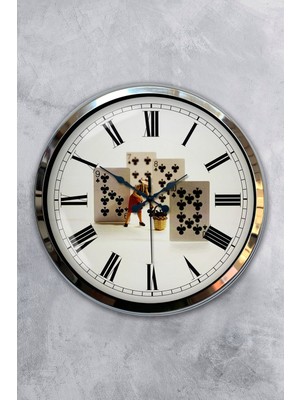 Kasva Concept Hediyelik 40 cm Krom Metal Iskambil Duvar Saati