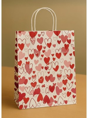 Aivor Kalp Desenli Kraft Çanta (100 Adet) 22X10X28 cm